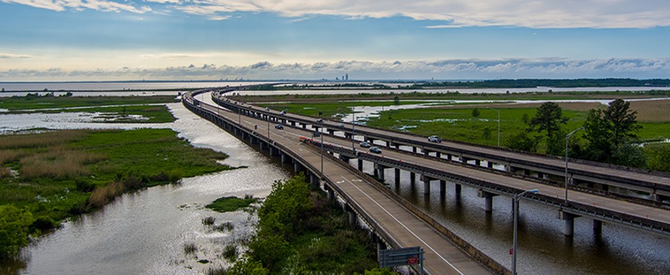highway over water and marsh