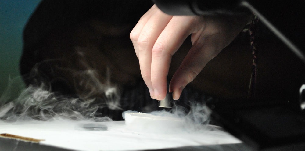 A superconductor hovering above a magnet