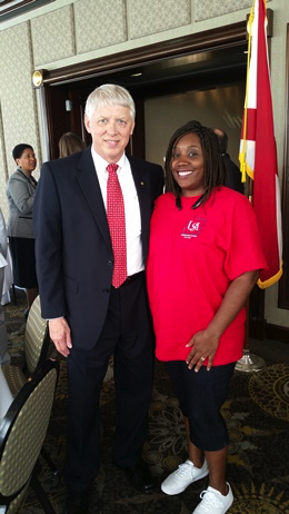 Waldrop-Armstrong 2015 COE Student Tracy Armstrong with Dr. Waldrop at 2015 Higher Education Day in Montgomery