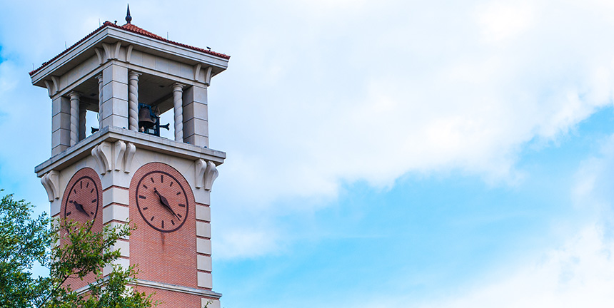 The top of Moulton Tower with sky view.