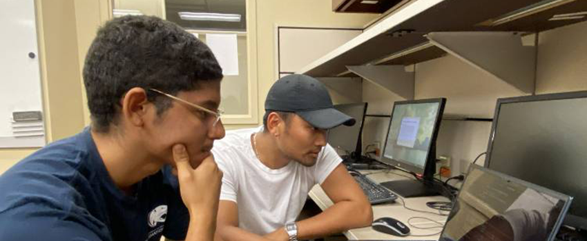 Computing students working