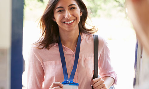 woman with social worker badge