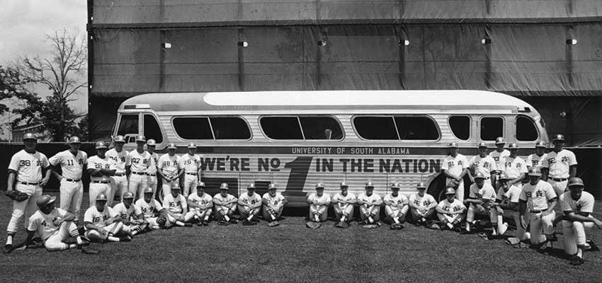 A picture of South Alabama's first bus named "Clutch" in 1972. data-lightbox='featured'