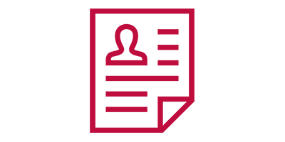 Icon of person with text and magnifying glass.