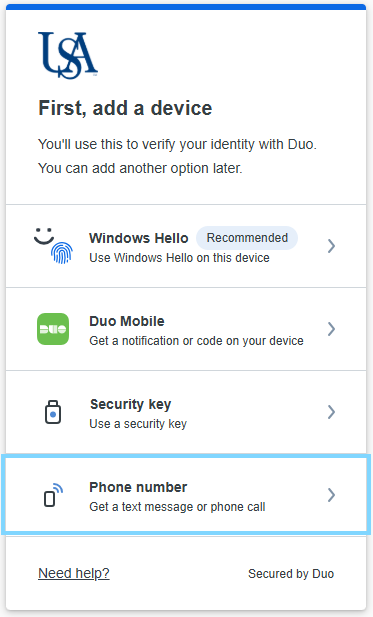 Screenshot of adding a device