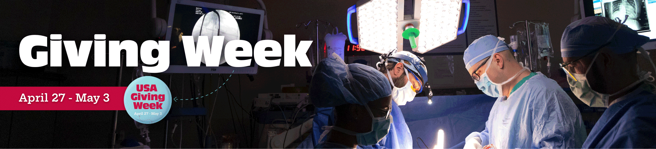 Giving Week April 27 - May 3 with doctors working on patient in surgery room.