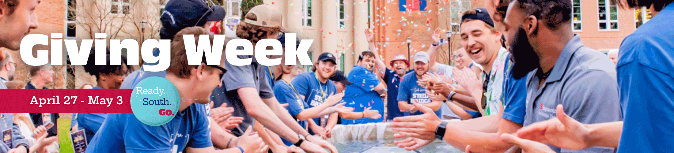 Giving Week April 27 - May 3 with students working on engineering project outside.