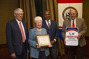 President Tony Waldrop; Deborah Cobb, award recipient; Board Chair, Ken Simon; and Gerald Gattis, AVP for Finance & Administration for Human Resources.