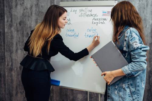Place Holder Woman teaching student at board