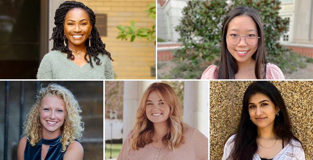 The Student Government Association officers for 2021-2022 are from top left, clockwise, Grace Sekaya, president; Hope Bae, vice president; Maggie Braun, treasurer; Carly Williams, chief justice; and Neha Piracha, student-at-large. data-lightbox='featured'
