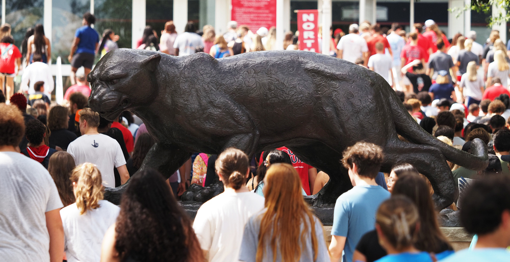 The University of South Alabama enrolled one of its largest freshman classes in 2023. Students gather at Moulton Tower and Alumni Plaza prior to Convocation. data-lightbox='featured'