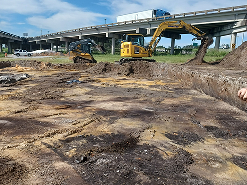 A site is mechanically stripped during the I-10 Mobile River Bridge Archaeological Project